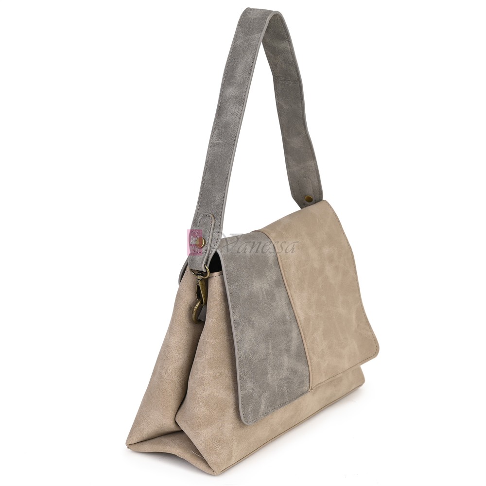  Дамска ежедневна чанта от велур, в бежов/сив цвят. Код: 6259-30