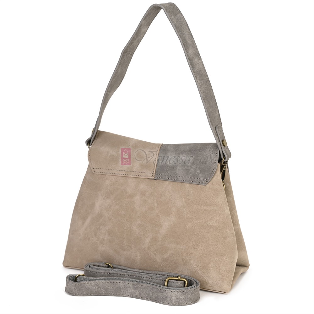  Дамска ежедневна чанта от велур, в бежов/сив цвят. Код: 6259-30