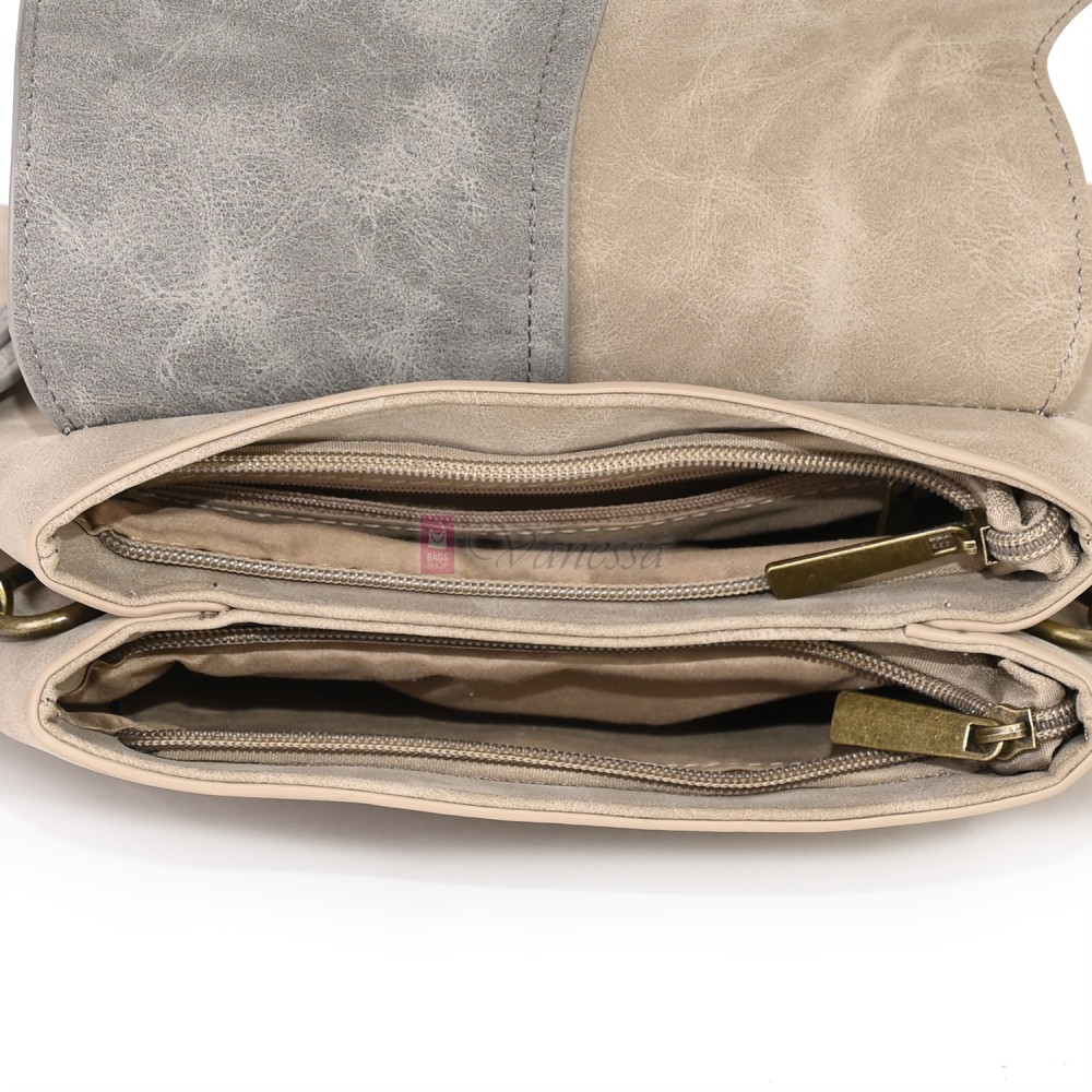  Дамска ежедневна чанта от велур, в бежов/сив цвят. Код: 6259-30