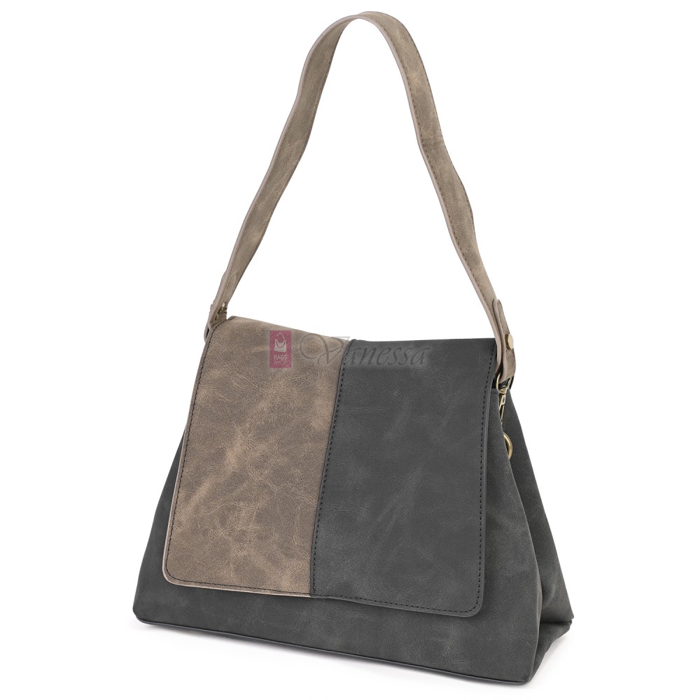  Дамска ежедневна чанта от велур, в тъмносив/бежов цвят. Код: 6259-30