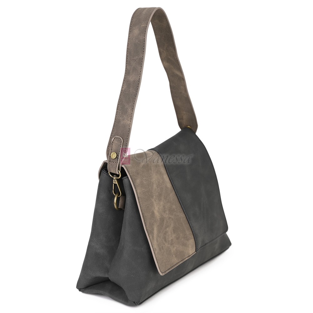  Дамска ежедневна чанта от велур, в тъмносив/бежов цвят. Код: 6259-30