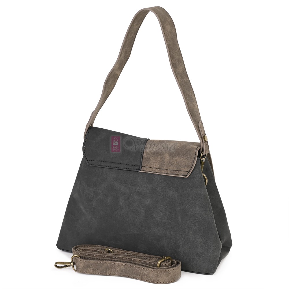  Дамска ежедневна чанта от велур, в тъмносив/бежов цвят. Код: 6259-30