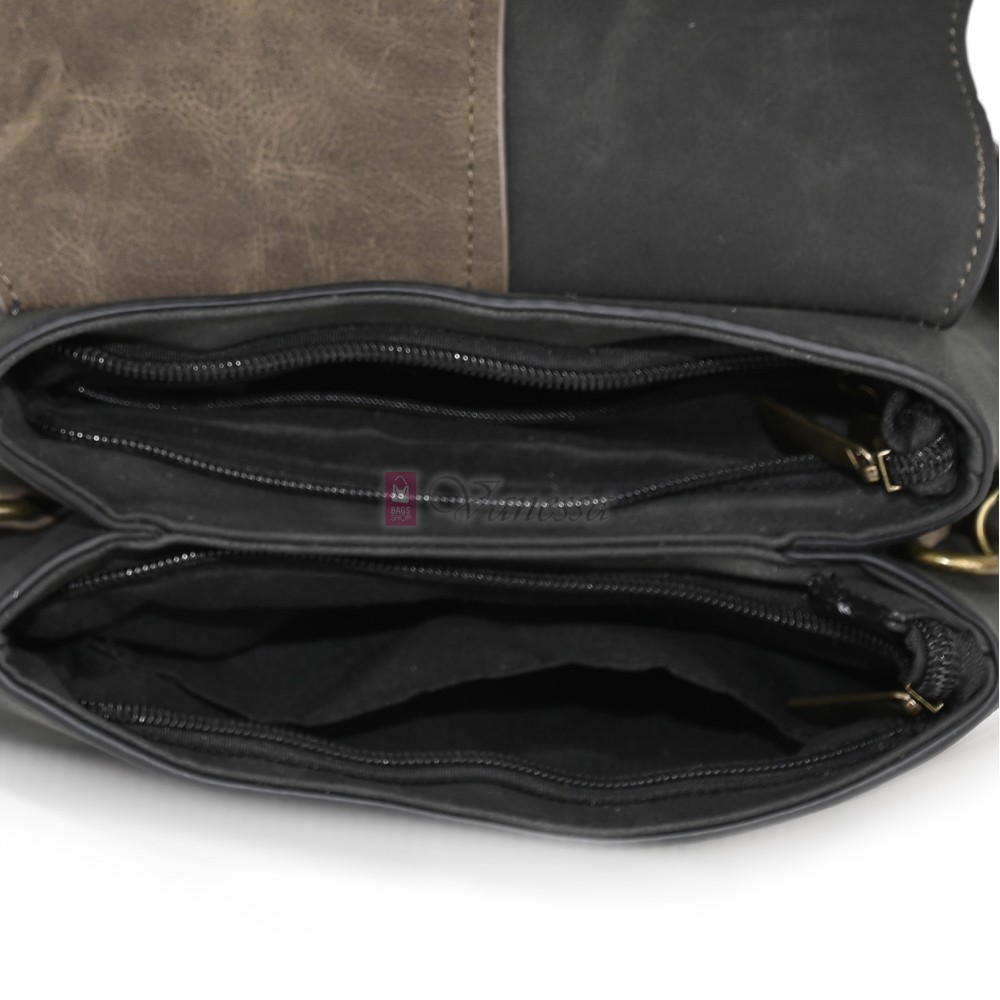  Дамска ежедневна чанта от велур, в тъмносив/бежов цвят. Код: 6259-30