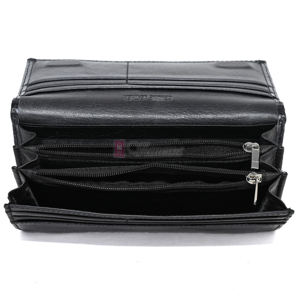 Голямо дамско портмоне, от лачена естествена кожа, в черен цвят. КОД: CS634-1