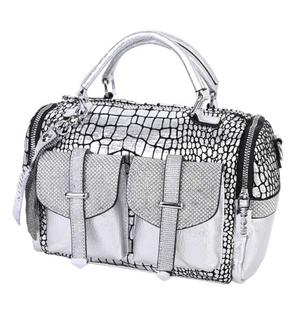  Дамска чанта от висококачествена еко кожа в сребрист цвят. Код: 6345