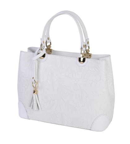 Дамска чанта от естествена кожа в бял цвят Код: EK636