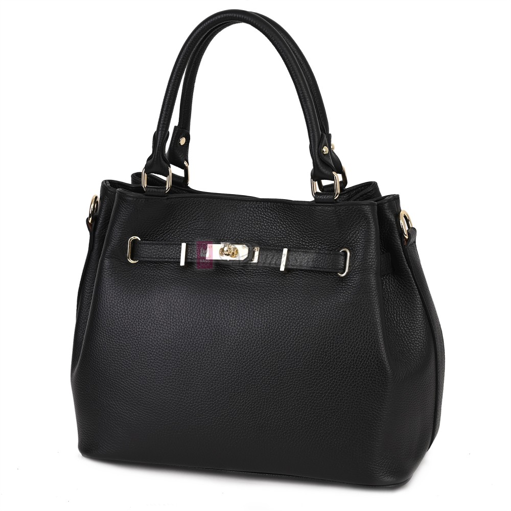 Елегантна дамска чанта, от естествена кожа, в черен цвят. Код: EK65