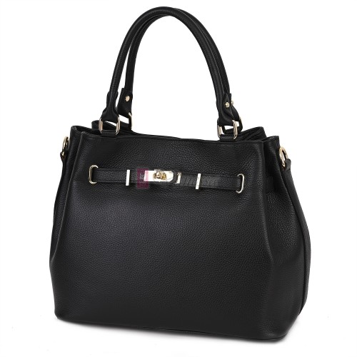 Елегантна дамска чанта, от естествена кожа, в черен цвят. Код: EK65