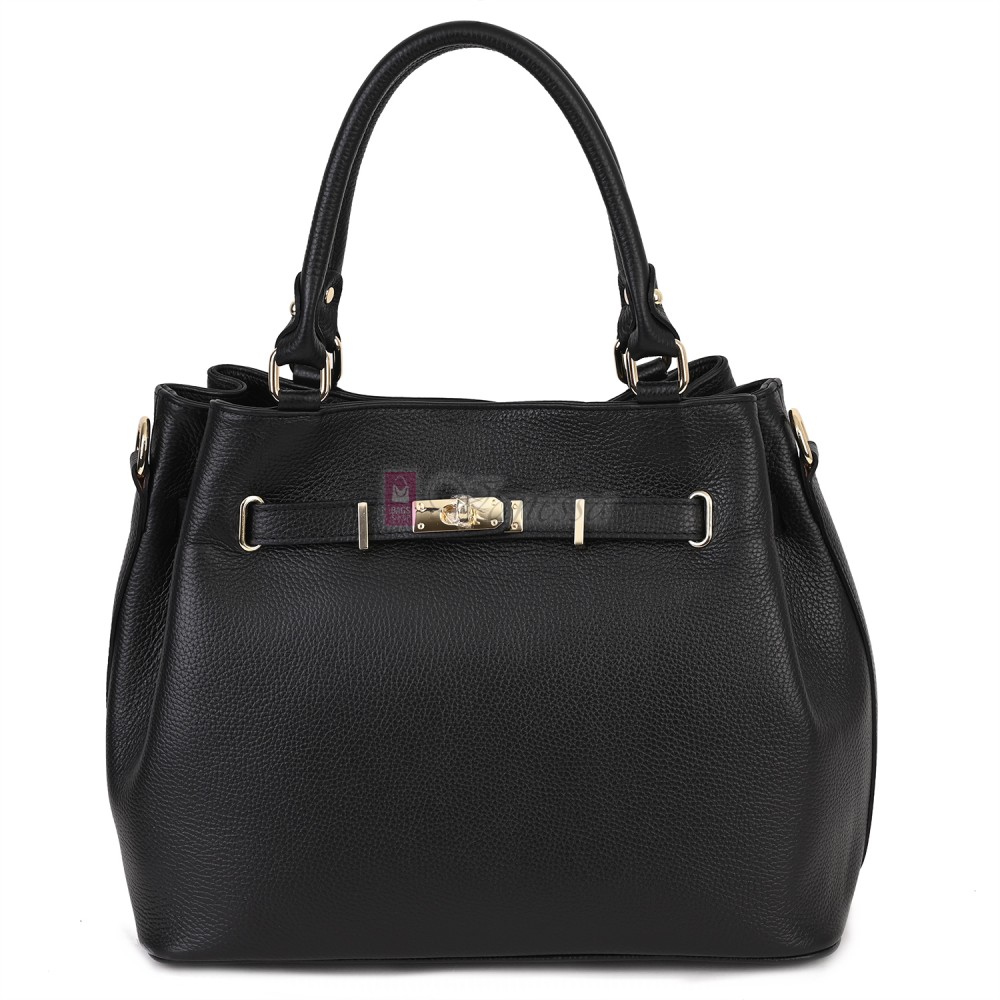 Елегантна дамска чанта, от естествена кожа, в черен цвят. Код: EK65