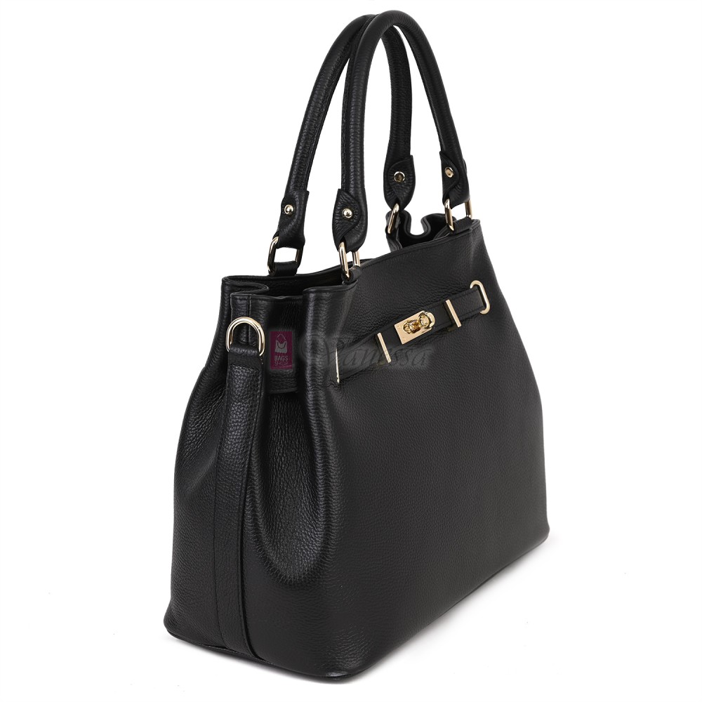 Елегантна дамска чанта, от естествена кожа, в черен цвят. Код: EK65