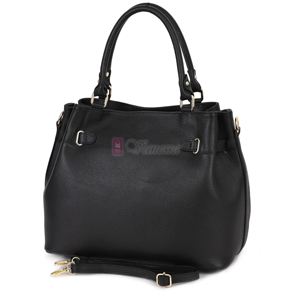 Елегантна дамска чанта, от естествена кожа, в черен цвят. Код: EK65