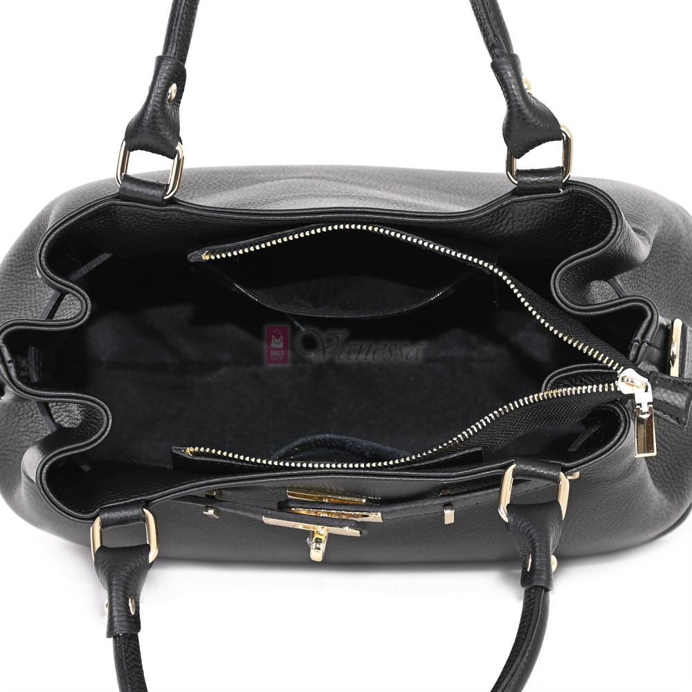 Елегантна дамска чанта, от естествена кожа, в черен цвят. Код: EK65