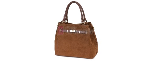 Елегантна дамска чанта, от естествена велурена кожа, в кафяв цвят. Код: EK65