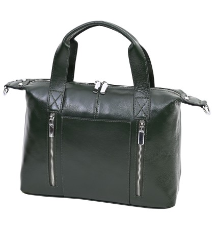 Дамска чанта от естествена кожа в тъмнозелен цвят. Код: 6603