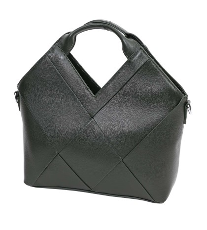 Дамска чанта от естествена кожа в тъмнозелен цвят. Код: 6606