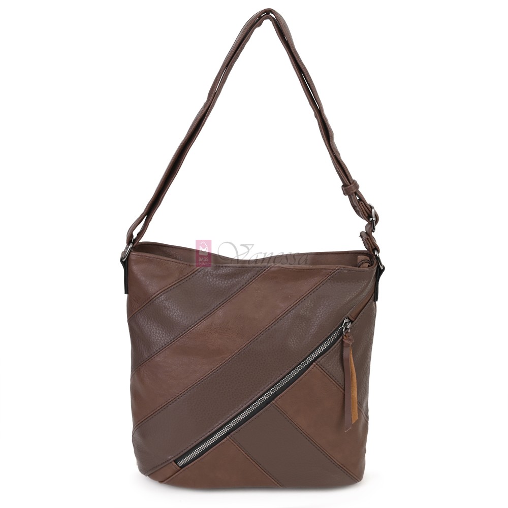 Дамска ежедневна чанта от екологична кожа, в тъмнокафяв цвят Код: 6794