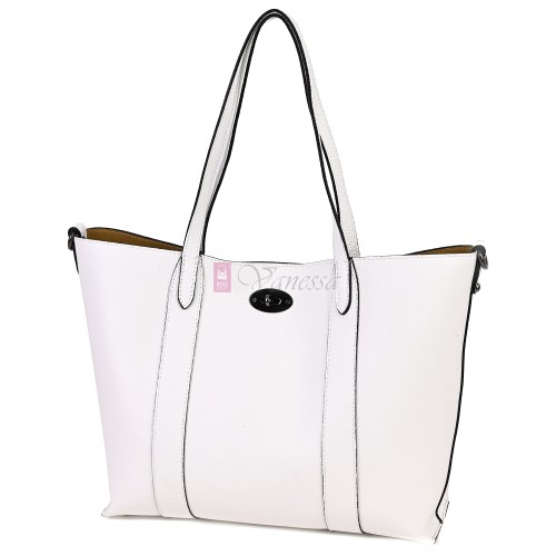 Голяма дамска чанта от естествена кожа в бял цвят. Код: EK67-1