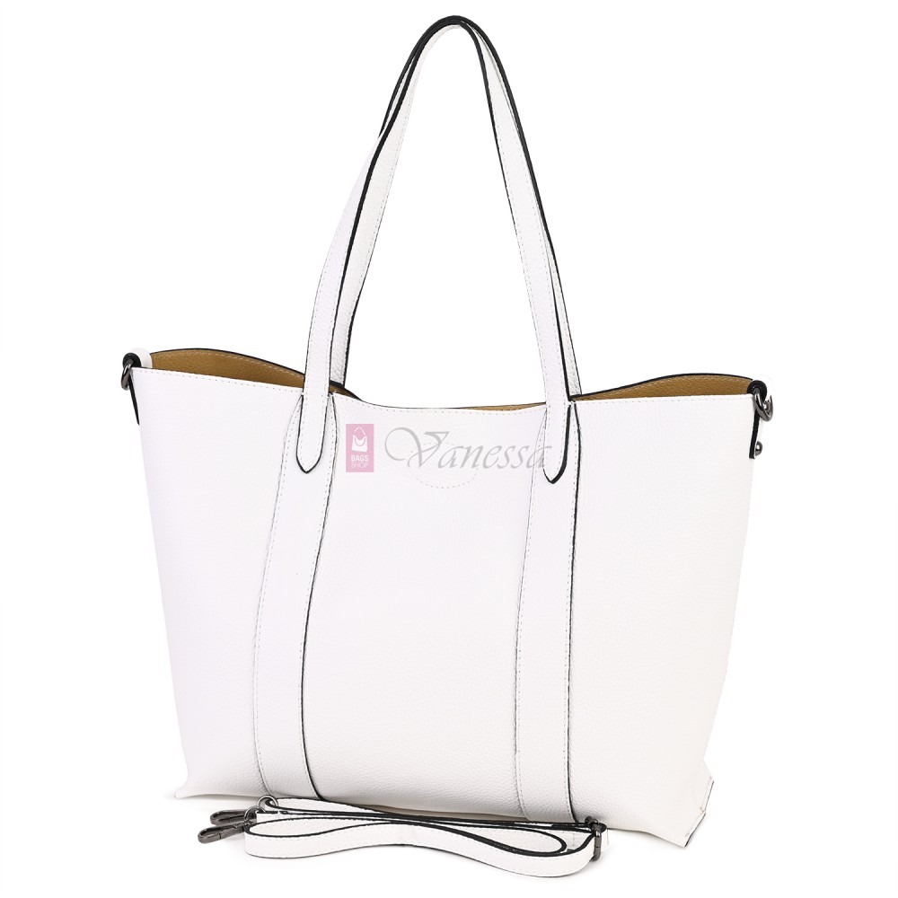 Голяма дамска чанта от естествена кожа в бял цвят. Код: EK67-1