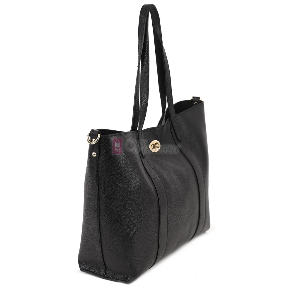 Голяма дамска чанта от естествена кожа в черен цвят. Код: EK67-1