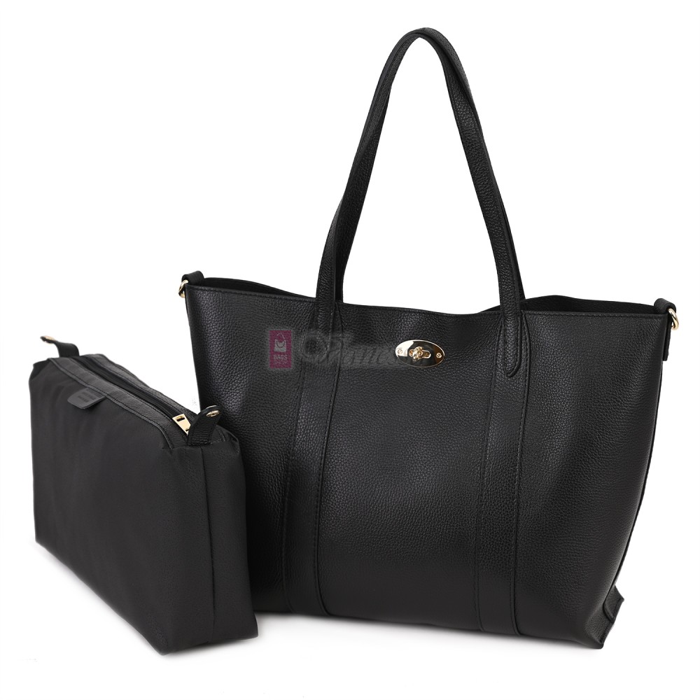 Голяма дамска чанта от естествена кожа в черен цвят. Код: EK67-1