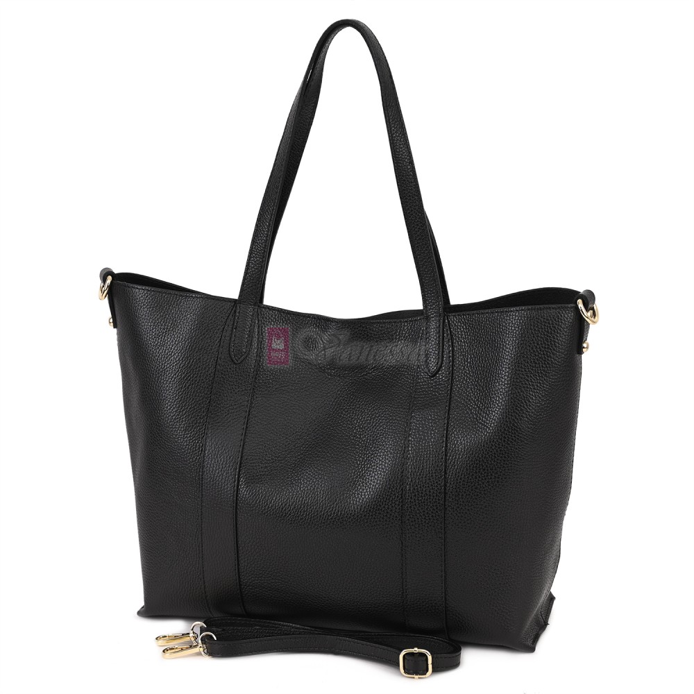 Голяма дамска чанта от естествена кожа в черен цвят. Код: EK67-1