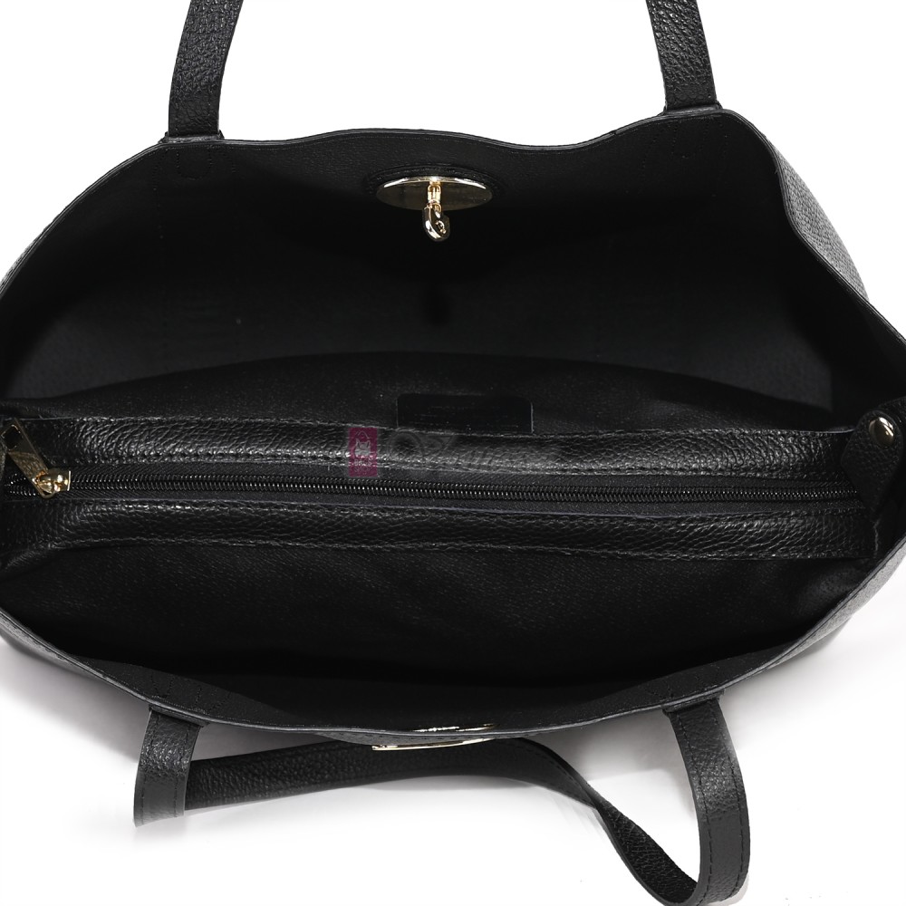 Голяма дамска чанта от естествена кожа в черен цвят. Код: EK67-1