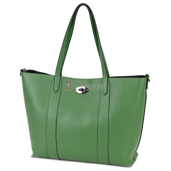 Голяма дамска чанта от естествена кожа в зелен цвят. Код: EK67-1