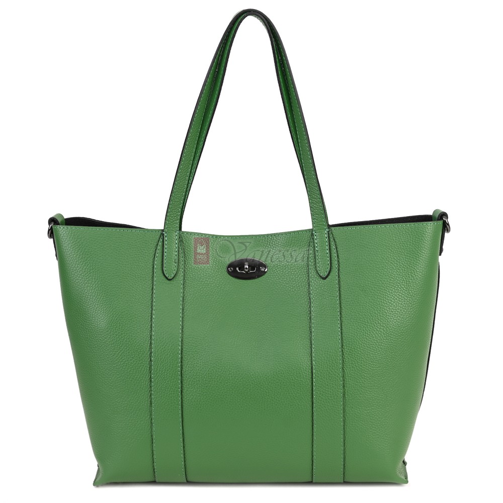 Голяма дамска чанта от естествена кожа в зелен цвят. Код: EK67-1