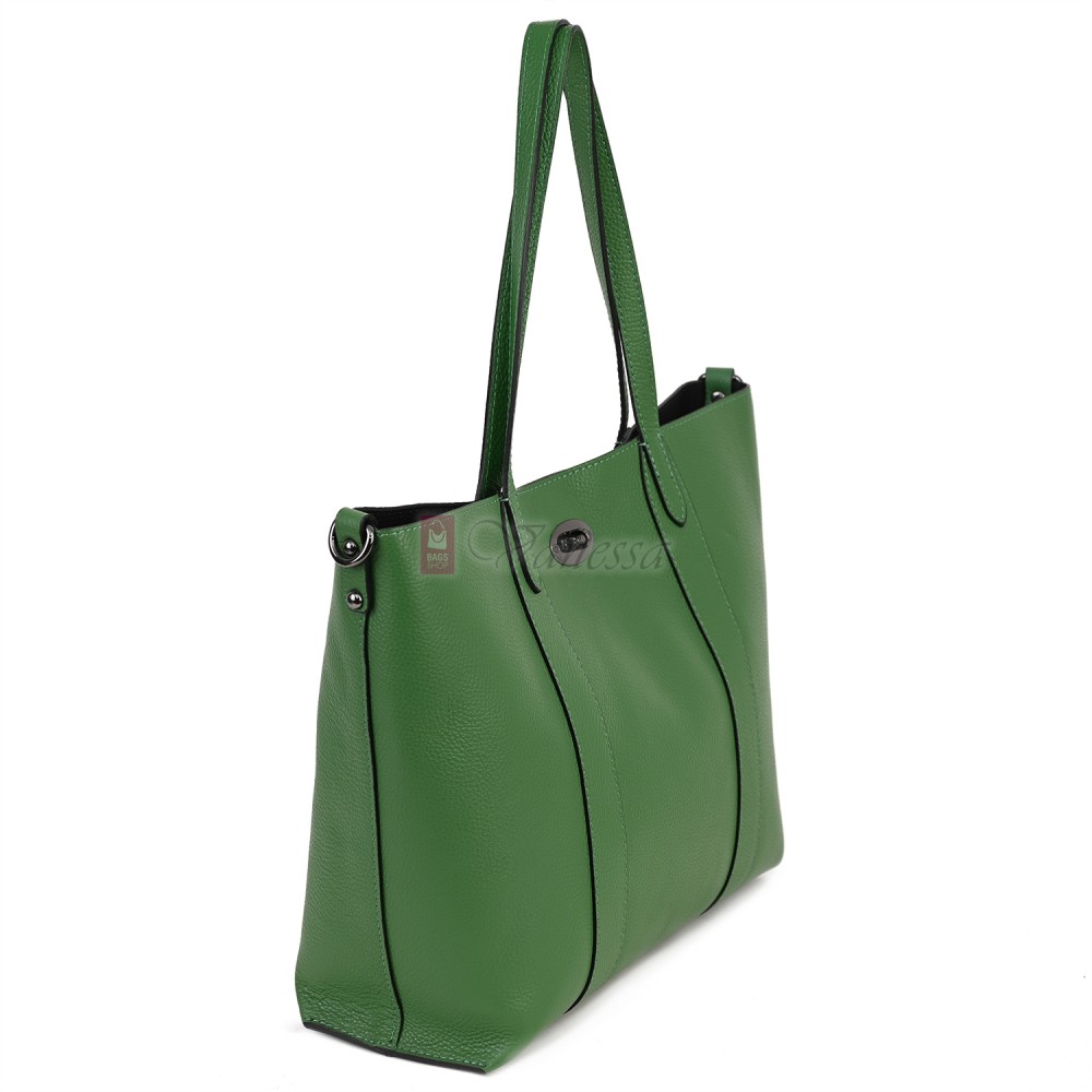 Голяма дамска чанта от естествена кожа в зелен цвят. Код: EK67-1
