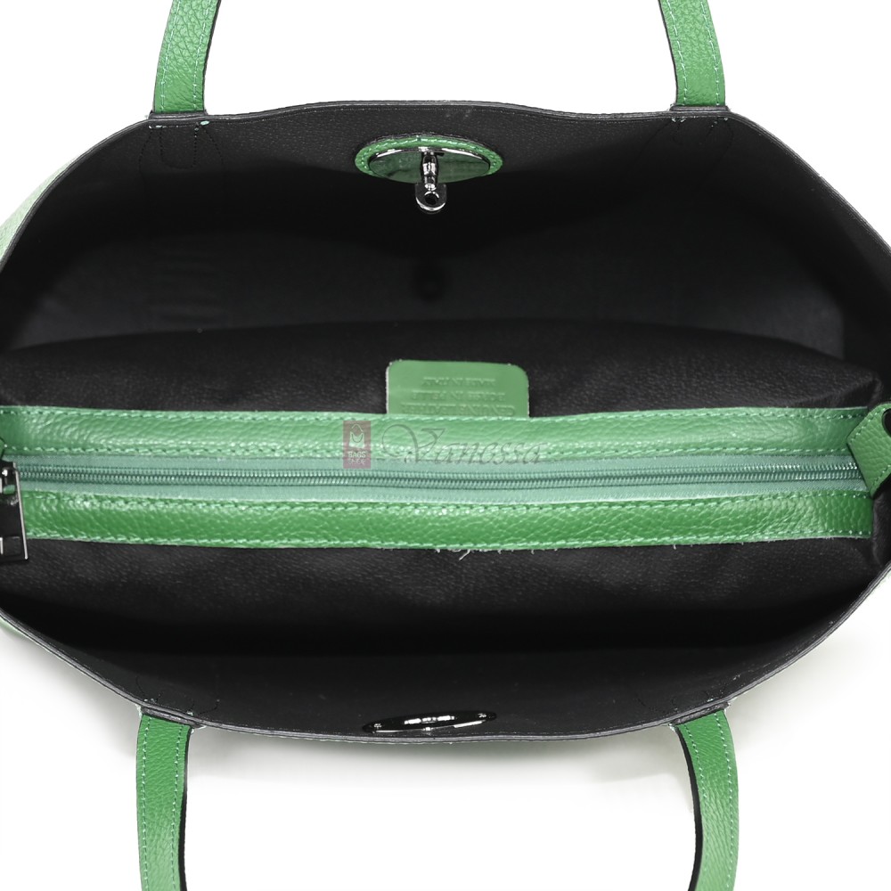 Голяма дамска чанта от естествена кожа в зелен цвят. Код: EK67-1