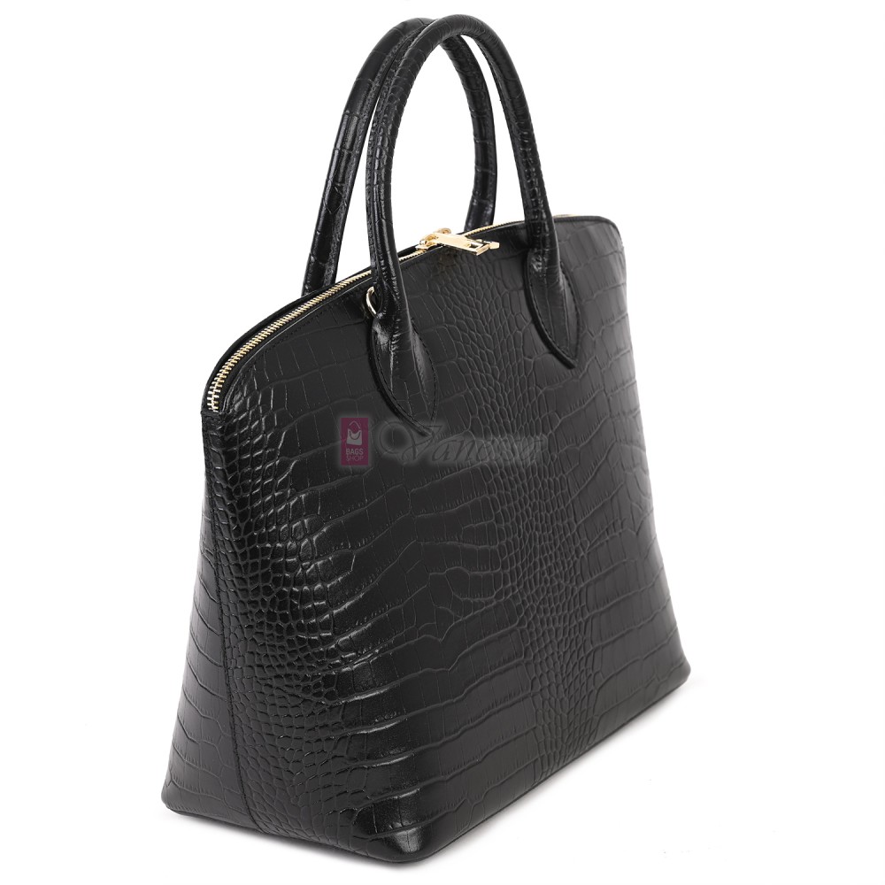 Дамска чанта от естествена кожа, в черен цвят Код: EK67