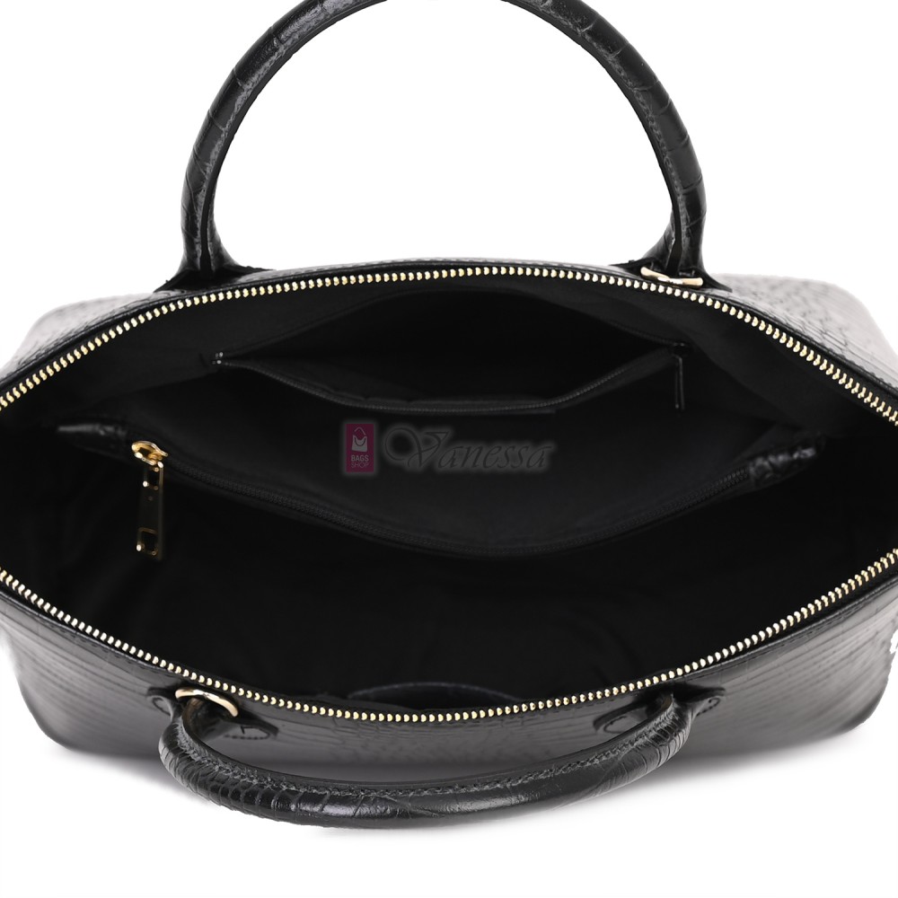 Дамска чанта от естествена кожа, в черен цвят Код: EK67