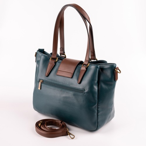 Дамска чанта от еко кожа тип торба в цвят тюркоаз. Код: 6840-215