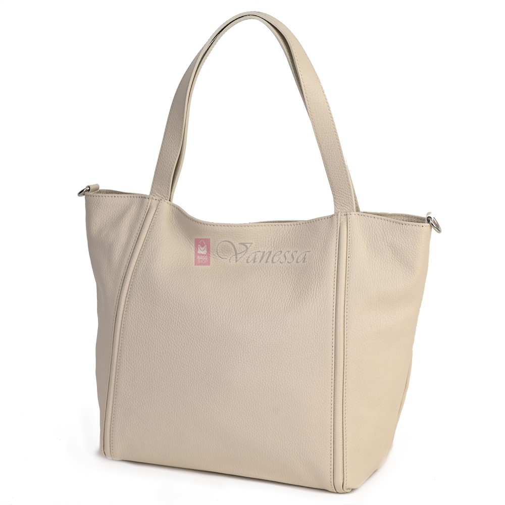 Голяма дамска чанта, от естествена кожа, в бежов цвят. Код: EK68