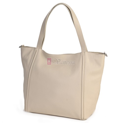 Голяма дамска чанта, от естествена кожа, в бежов цвят. Код: EK68