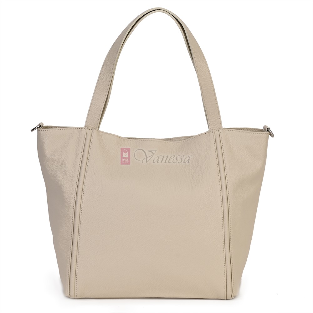 Голяма дамска чанта, от естествена кожа, в бежов цвят. Код: EK68