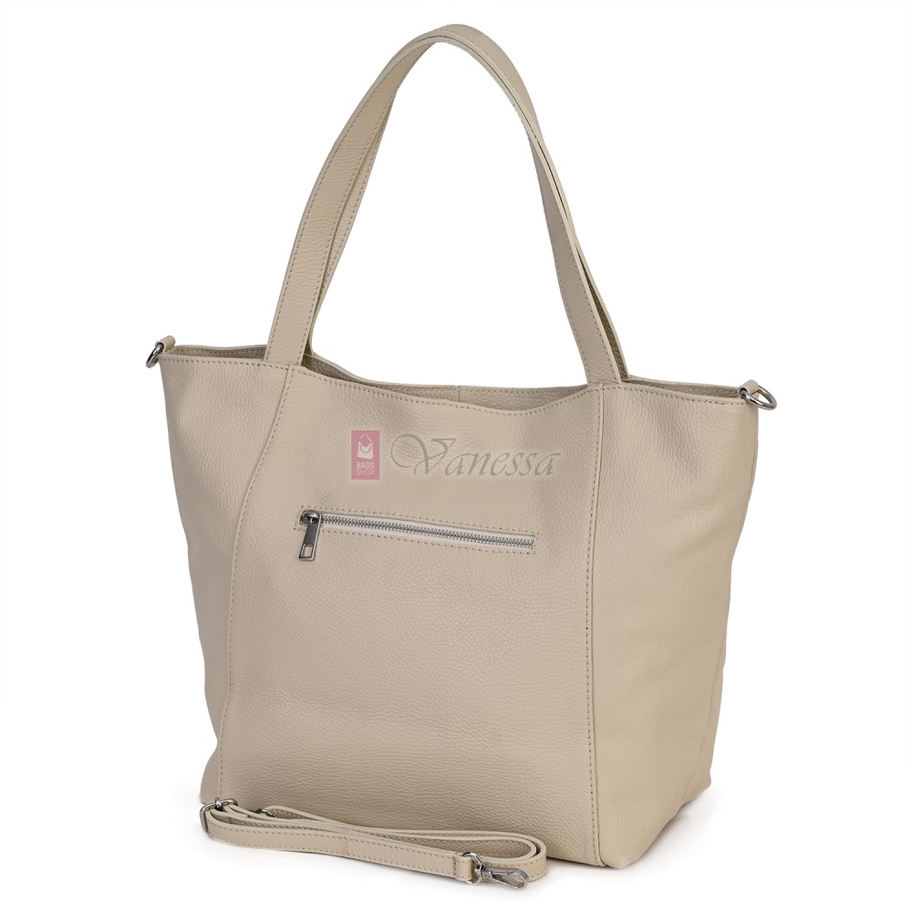 Голяма дамска чанта, от естествена кожа, в бежов цвят. Код: EK68