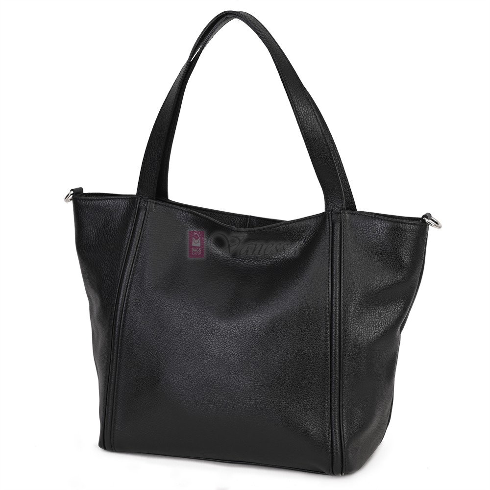 Голяма дамска чанта, от естествена кожа, в черен цвят. Код: EK68