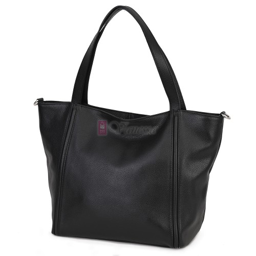 Голяма дамска чанта, от естествена кожа, в черен цвят. Код: EK68