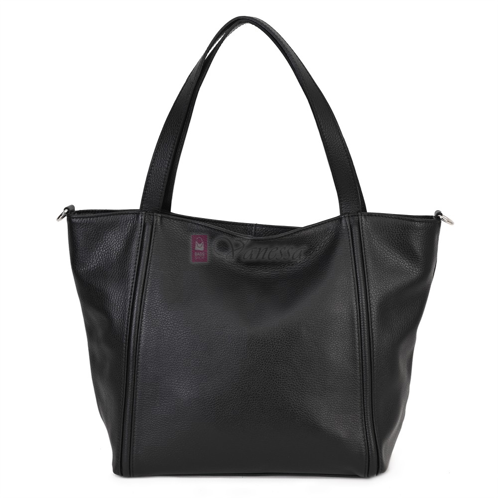 Голяма дамска чанта, от естествена кожа, в черен цвят. Код: EK68