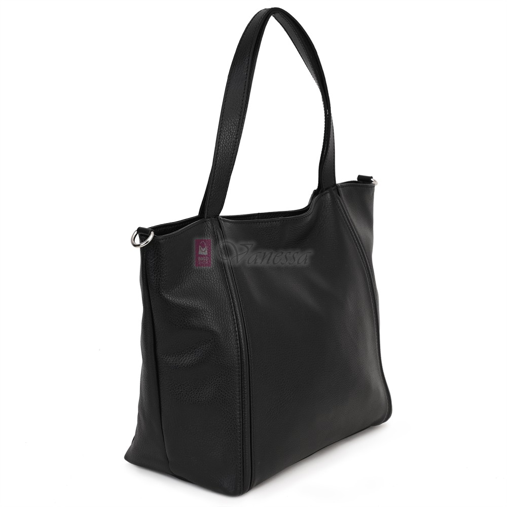 Голяма дамска чанта, от естествена кожа, в черен цвят. Код: EK68