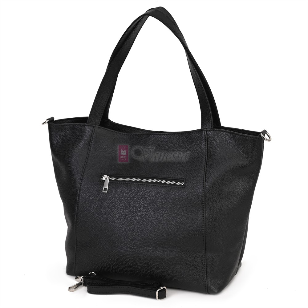 Голяма дамска чанта, от естествена кожа, в черен цвят. Код: EK68