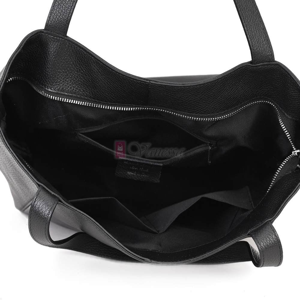 Голяма дамска чанта, от естествена кожа, в черен цвят. Код: EK68