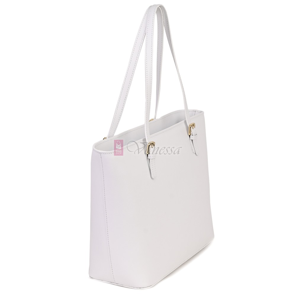 Дамска чанта от естествена кожа в бял цвят. Код: MK69