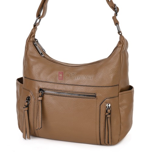 Дамска ежедневна чанта от висококачествена екологична кожа в тъмнобежов цвят Код: 7077