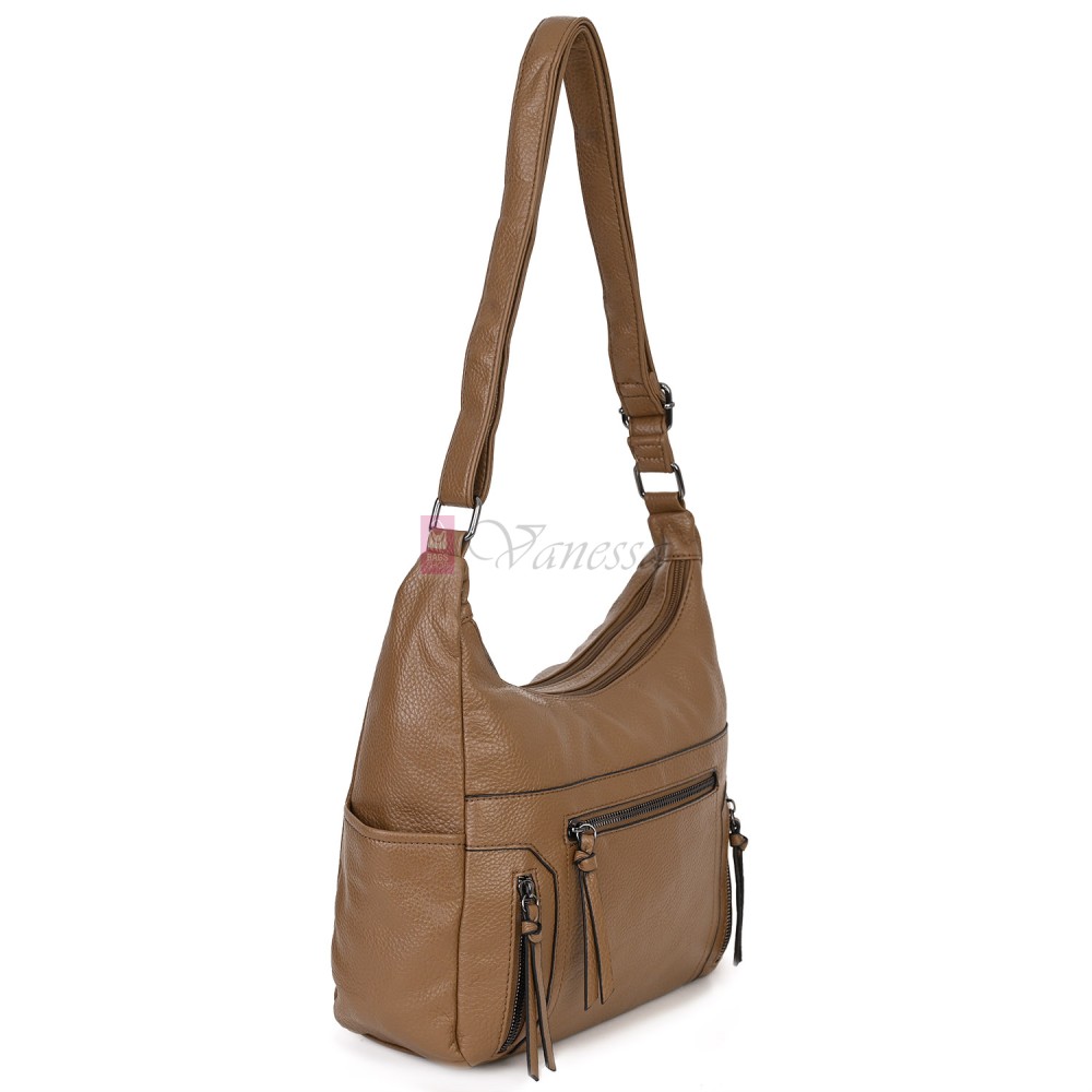 Дамска ежедневна чанта от висококачествена екологична кожа в тъмнобежов цвят Код: 7077 Дамска ежедневна чанта от висококачествена екологична кожа в тъмнобежов цвят Код: 7077