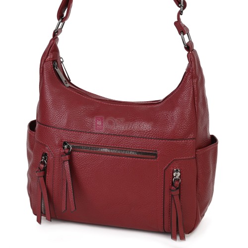 Дамска ежедневна чанта от висококачествена екологична кожа в цвят бордо Код: 7077