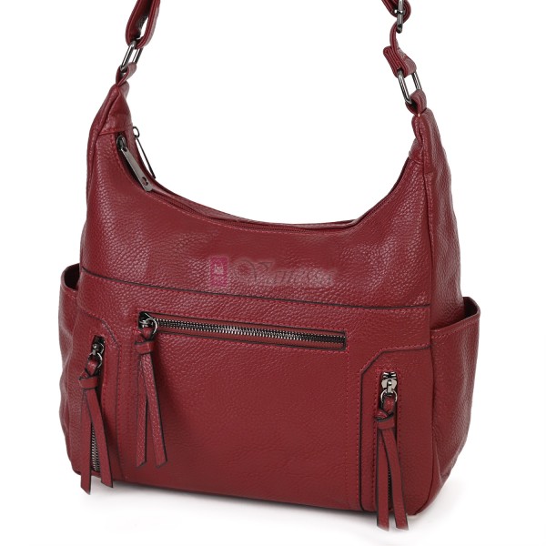 Дамска ежедневна чанта от висококачествена екологична кожа в цвят бордо Код: 7077
