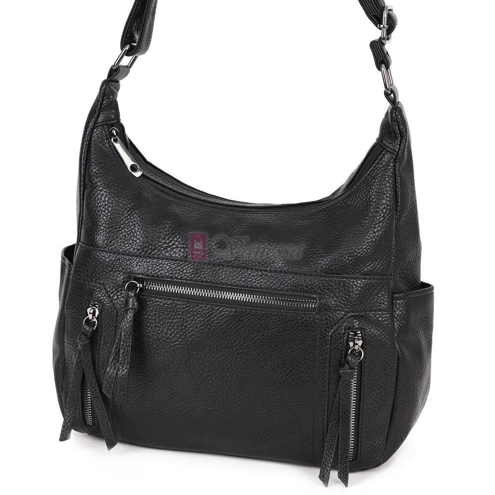 Дамска ежедневна чанта от висококачествена екологична кожа в черен цвят Код: 7077 Дамска ежедневна чанта от висококачествена екологична кожа в черен цвят Код: 7077