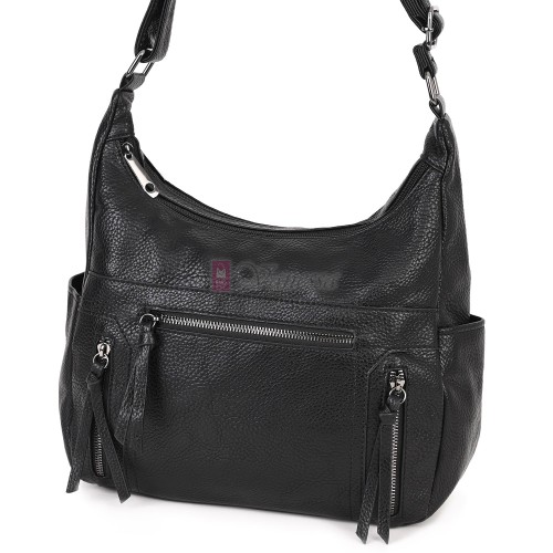 Дамска ежедневна чанта от висококачествена екологична кожа в черен цвят Код: 7077